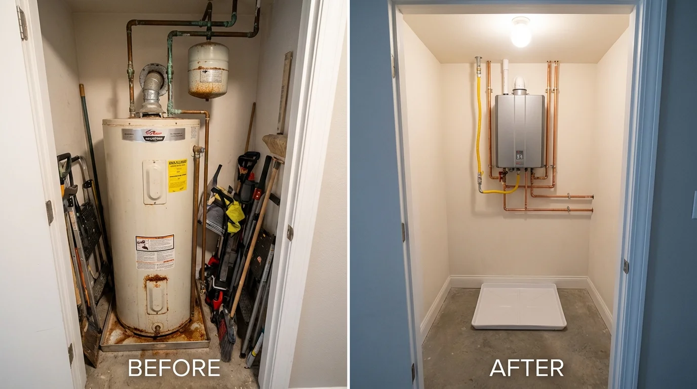 Tank water heater versus wall-mounted tankless unit comparison for Valencia, CA homeowners