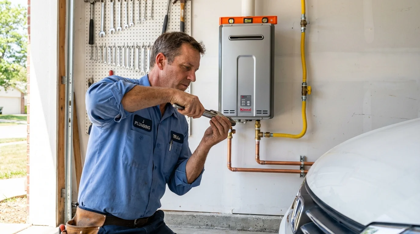 Tankless water heater installation by a Johns Plumbing LLC plumber in Valencia