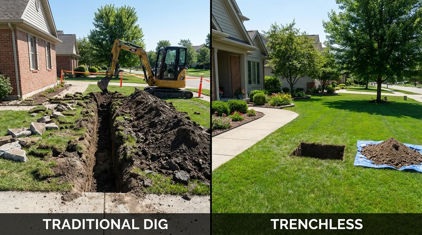 Trenchless sewer repair with minimal yard damage versus traditional excavation in Valencia, CA